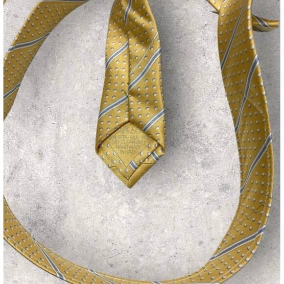 ITALO FERRETTI Silk Tie ITALY XL Gold Blue Striped W:3.5" - Picture 3 of 6